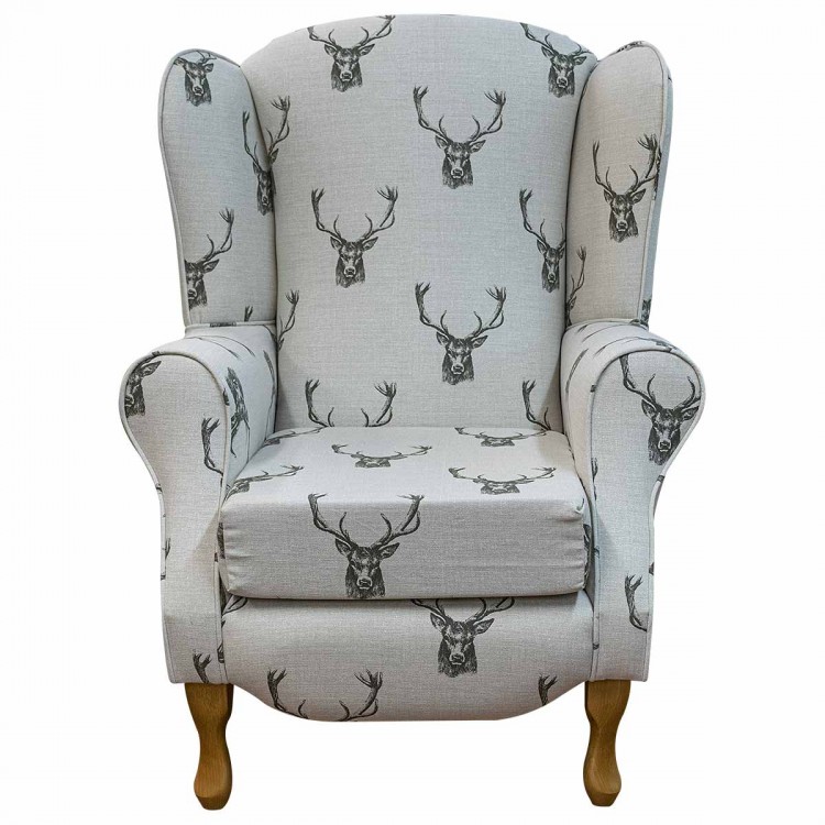 Duchess Wingback Fireside Armchair & Stool in a Stag Cotton Fabric | Beaumont