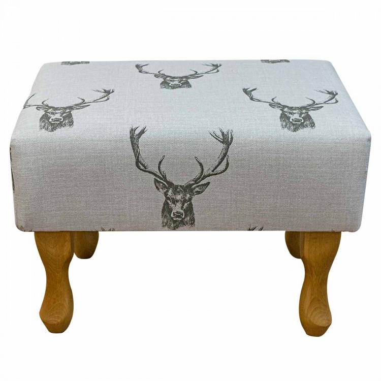 Small Footstool in a Stag Cotton Print Fabric | Beaumont