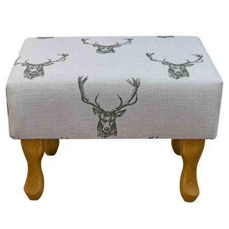 Small Footstool in a Stag Cotton Print Fabric | Beaumont