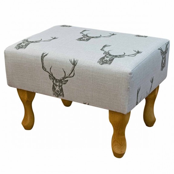 Small Footstool in a Stag Cotton Print Fabric | Beaumont