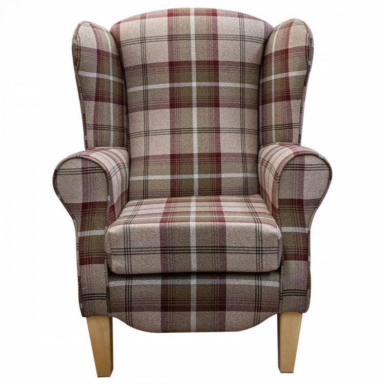 Duchess Wingback Armchair in Balmoral Mulberry Tartan Fabric | Beaumont