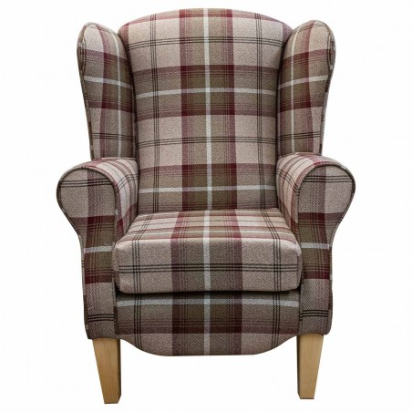 Duchess Wingback Armchair in Balmoral Mulberry Tartan Fabric | Beaumont