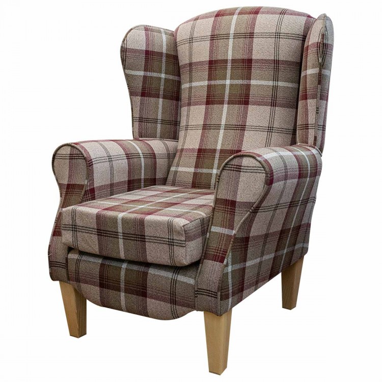 Duchess Wingback Armchair in Balmoral Mulberry Tartan Fabric | Beaumont