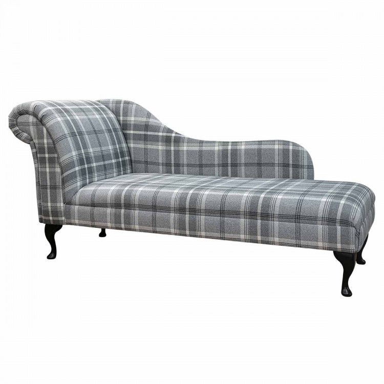 Chaise Longue in a Balmoral Dove Grey Tartan Fabric | Beaumont