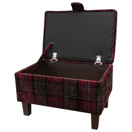 Storage Stool, Ottoman Box in a Lana Red Tartan Fabric LAN1258 | Beaumont