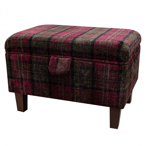 Storage Stool, Ottoman Box in a Lana Red Tartan Fabric LAN1258 | Beaumont