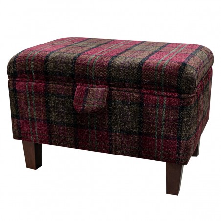 Storage Stool, Ottoman Box in a Lana Red Tartan Fabric LAN1258 | Beaumont