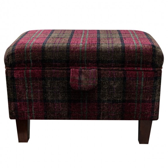 LUXE Storage Footstool, Ottoman, Pouffe in a Lana Red Tartan Fabric
