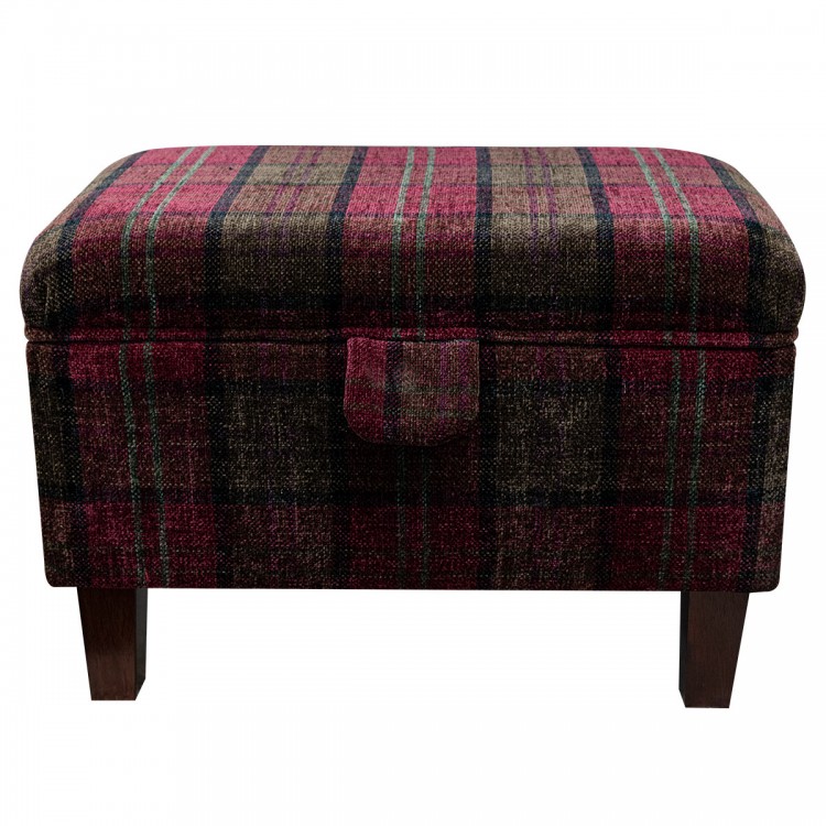 Storage Stool, Ottoman Box in a Lana Red Tartan Fabric LAN1258 | Beaumont