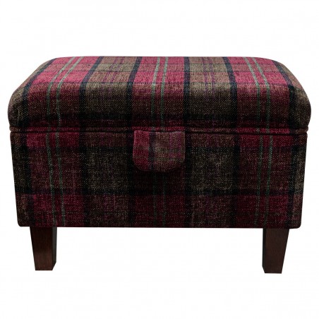 Storage Stool, Ottoman Box in a Lana Red Tartan Fabric LAN1258 | Beaumont