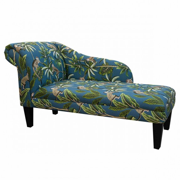 Medium Chaise Longue in Monkey Teal Blue 100% Cotton Fabric | Beaumont