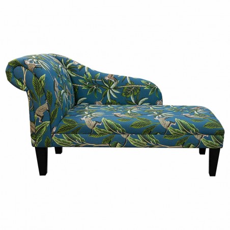 Medium Chaise Longue in Monkey Teal Blue 100% Cotton Fabric | Beaumont