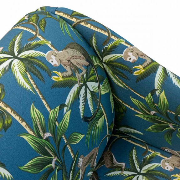 52" Medium Chaise Longue in a Monkey Teal 100% Cotton Print Fabric