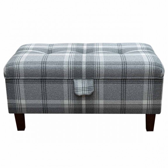 LUXE Buttoned Tartan Storage Footstool, Ottoman, Pouffe in a Balmoral Dove Grey Tartan Fabric