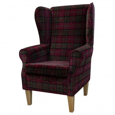 Large High Back Chair in Lana Red Tartan Fabric LAN1258 | Beaumont