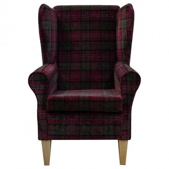 LUXE Large High Back Chair in a Lana Red Tartan Fabric