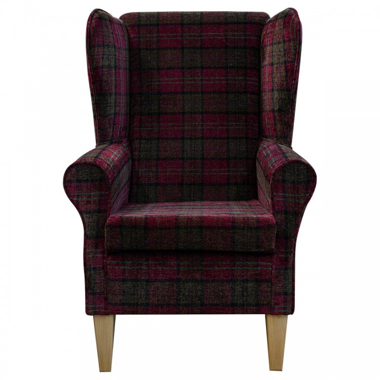 Large High Back Chair in Lana Red Tartan Fabric LAN1258 | Beaumont