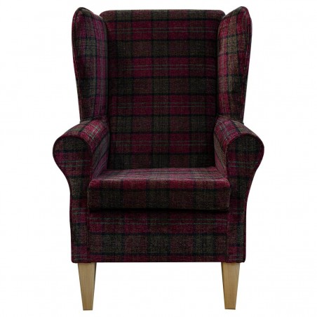 Large High Back Chair in Lana Red Tartan Fabric LAN1258 | Beaumont