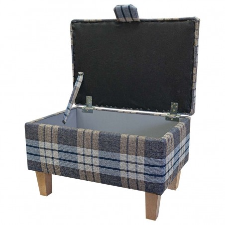 Storage Stool Ottoman in Kintyre Chambray Tartan Fabric | Beaumont
