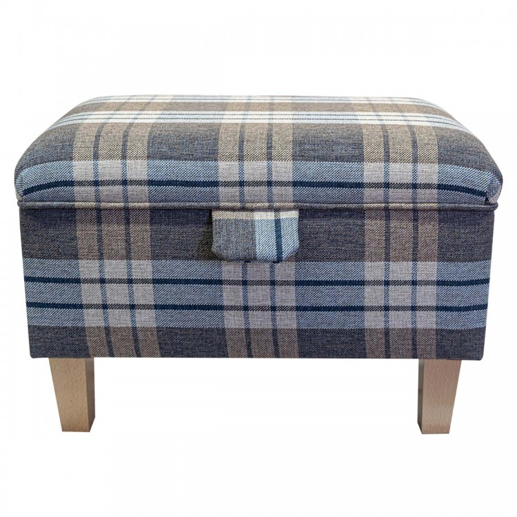 Storage Stool Ottoman in Kintyre Chambray Tartan Fabric | Beaumont