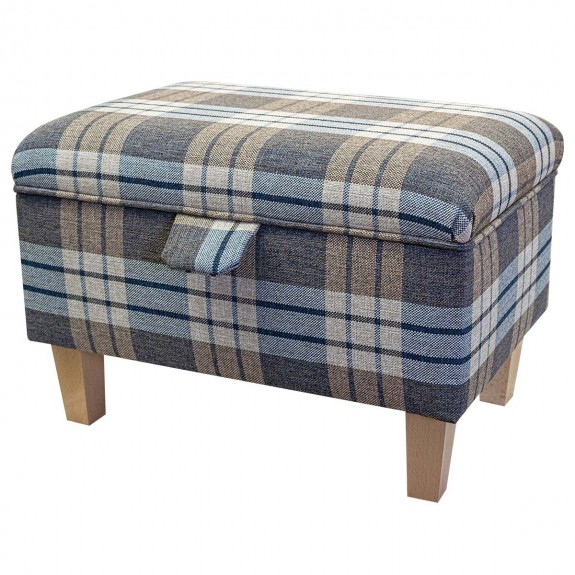 Storage Stool Ottoman in Kintyre Chambray Tartan Fabric | Beaumont