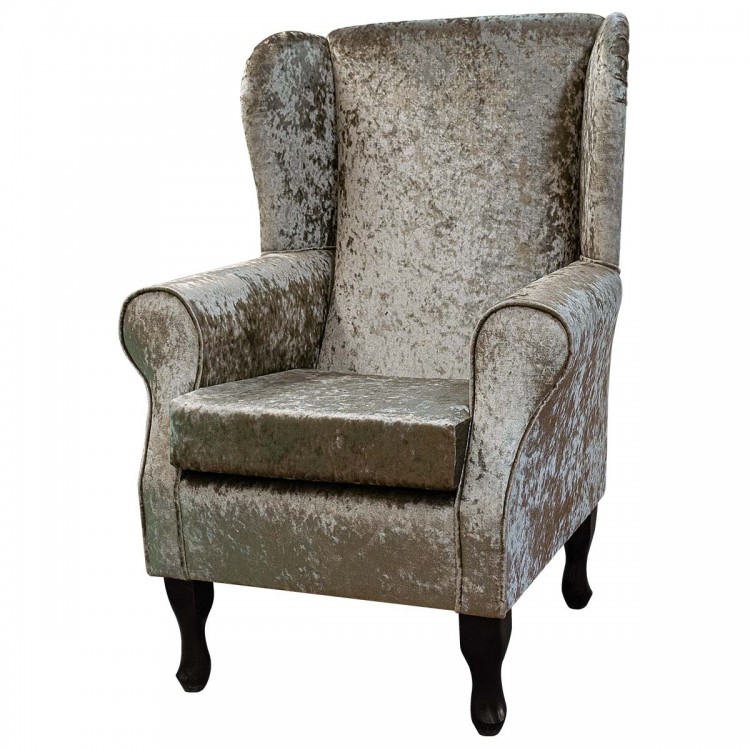 Wingback Chair in Shimmer Stone Crushed Velvet Fabric | Beaumont