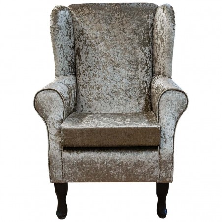 Wingback Chair in Shimmer Stone Crushed Velvet Fabric | Beaumont
