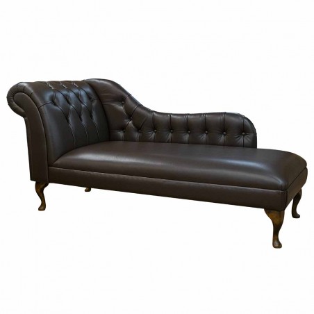 Large Buttoned Chaise Longue in Medal Expresso Leather | Beaumont