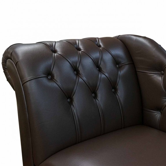 70" Large Chesterfield Buttoned Chaise Longue in Medal Chocolate Expresso Genuine Brown Leather