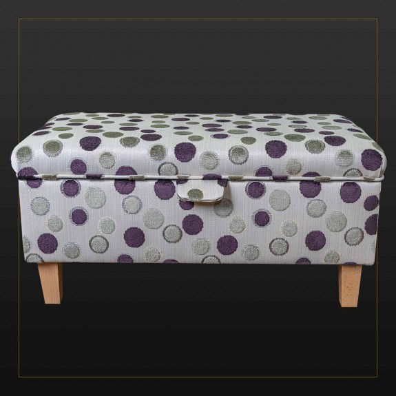 LUXE Storage Footstool, Ottoman, Pouffe in an Eleganza Spot Grey And Damson Fabric
