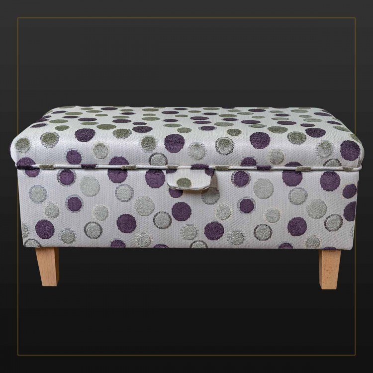 Storage Footstool in Eleganza Spot Grey And Damson Fabric | Beaumont