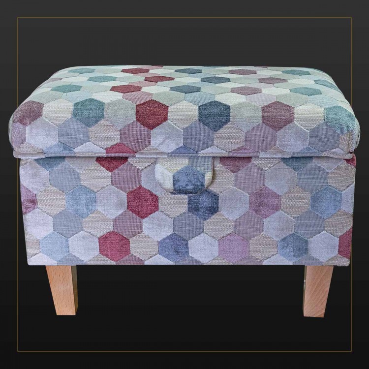 Storage Footstool in Extravaganza Honeycomb Rose Fabric | Beaumont