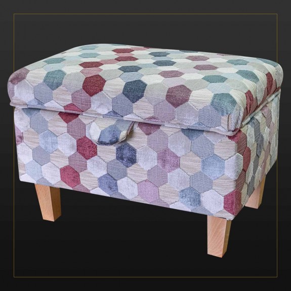 Storage Footstool in Extravaganza Honeycomb Rose Fabric | Beaumont