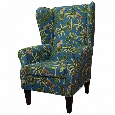 Large High Back Chair in a Monkey Teal 100% Cotton Fabric | Beaumont