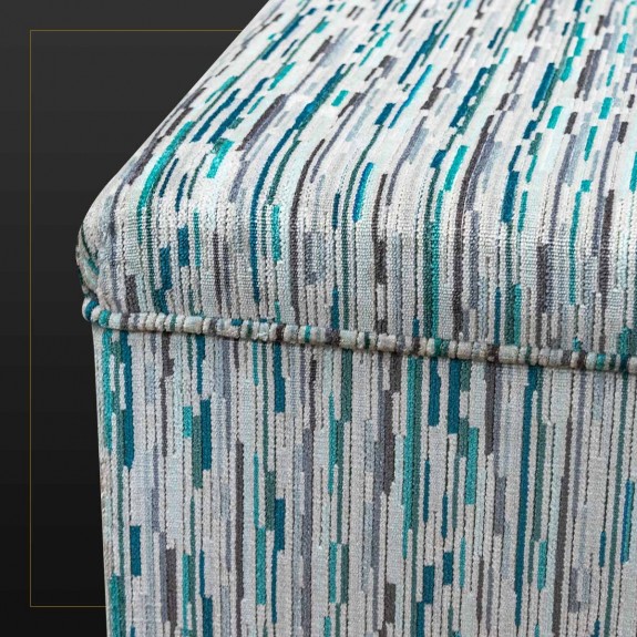 LUXE Storage Bench Ottoman in an Extravaganza Stripe Burst Teal Fabric