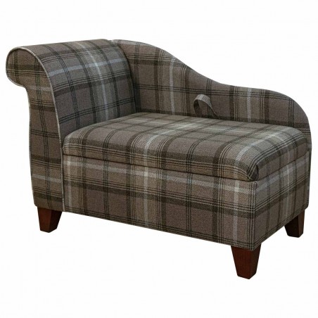 Storage Chaise Longue in Sophie Check Chocolate Fabric | Beaumont