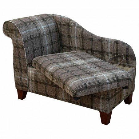 Storage Chaise Longue in Sophie Check Chocolate Fabric | Beaumont