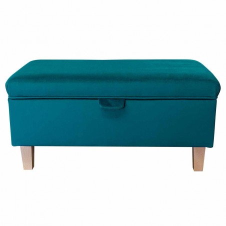 Storage Ottoman in Monaco Teal Supersoft Velvet Fabric | Beaumont