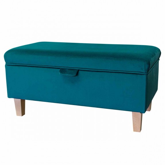 Storage Ottoman in Monaco Teal Supersoft Velvet Fabric | Beaumont
