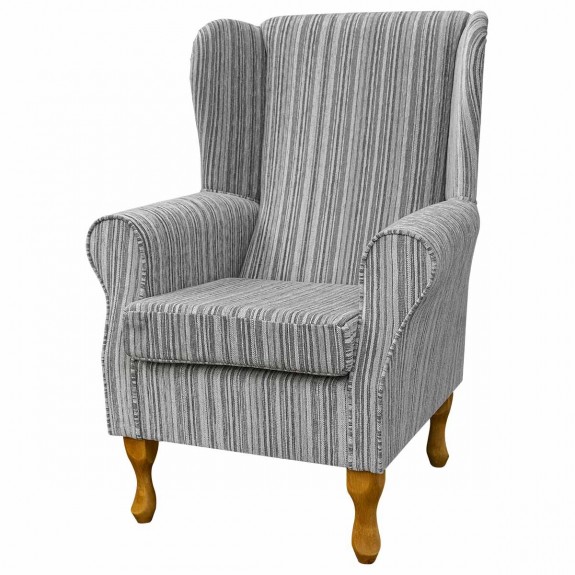 Standard Wingback Fireside Westoe Chair in a Maida Vale Candy Stripe Grey Fabric