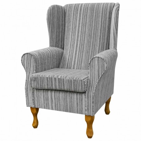 Wingback Chair in a Maida Vale Stripe Grey Fabric SR14645 | Beaumont