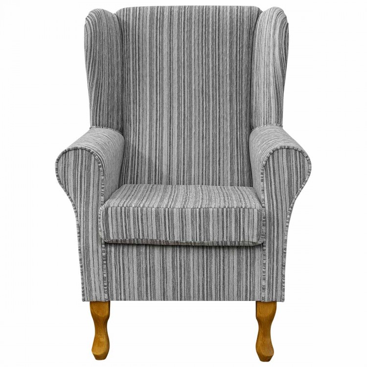Wingback Chair in a Maida Vale Stripe Grey Fabric SR14645 | Beaumont
