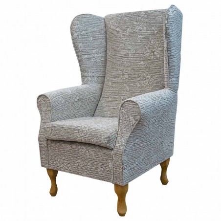 Large High Back Chair in Holland Park Floral Travertine Fabric | Beaumont