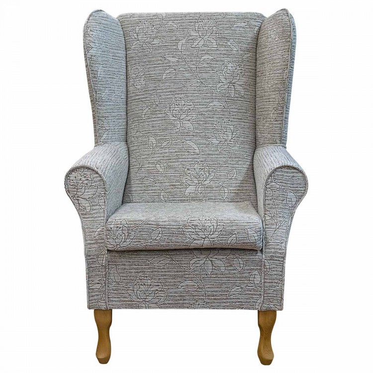 Large High Back Chair in Holland Park Floral Travertine Fabric | Beaumont