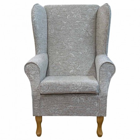 Large High Back Chair in Holland Park Floral Travertine Fabric | Beaumont