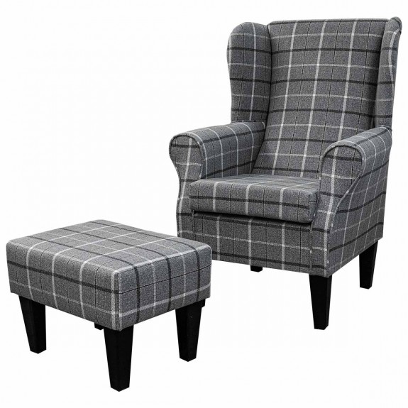 grey tartan chair and stool