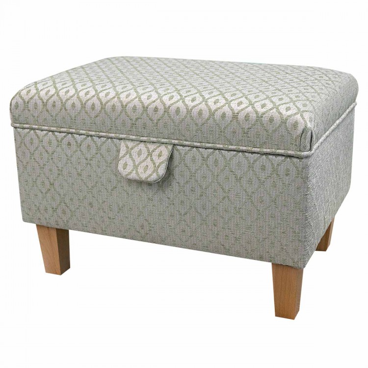 Storage Ottoman in Woburn Trellis Green SR17083 Fabric | Beaumont
