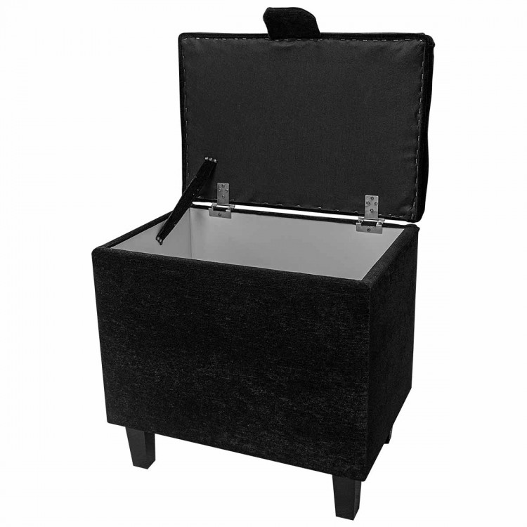 Buttoned Tall Stool Ottoman in Pimlico Crush Noir Fabric | Beaumont