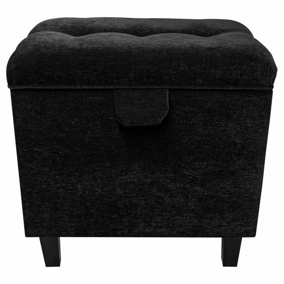 Buttoned Tall Storage Footstool, Ottoman, Pouffe in a Pimlico Crush Noir Fabric