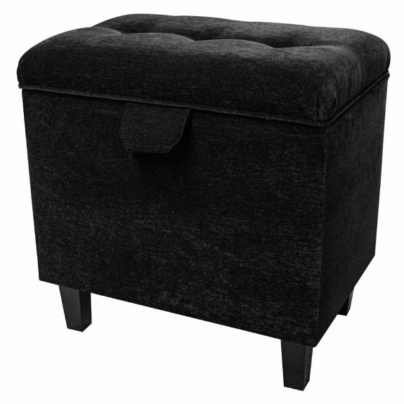Buttoned Tall Stool Ottoman in Pimlico Crush Noir Fabric | Beaumont